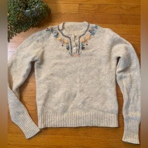 Embroidered Vintage Cream Wool Sweater